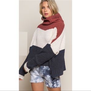 Sweater colorblock knitted super soft chevron